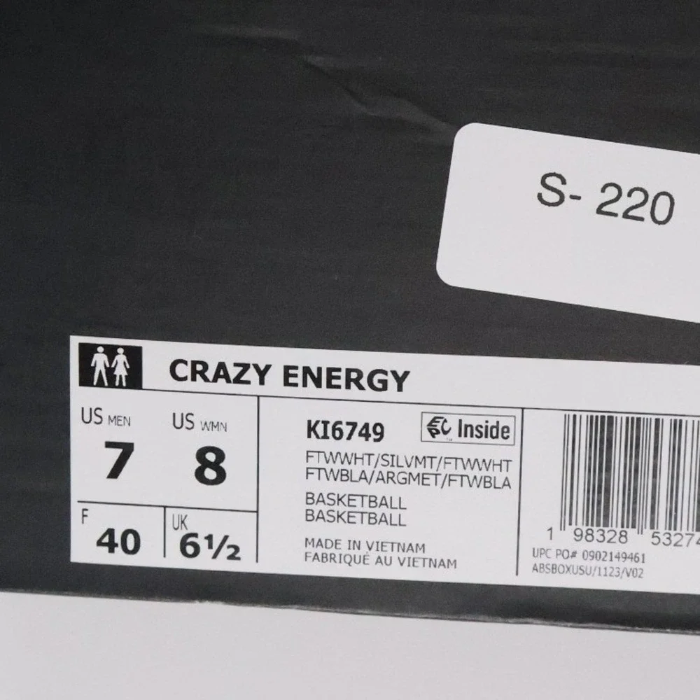 Adidas Basketball Shoes Crazy Energy White Silver 7 Mens 8 Womens NWT 130 MSRP